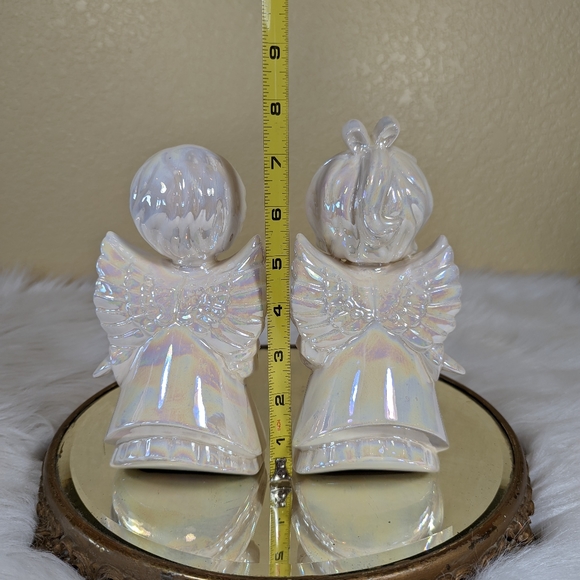 Vintage Studio Art Ceramic Kissing Angels Christmas Iridescent  Glaze 8in - Picture 3 of 8
